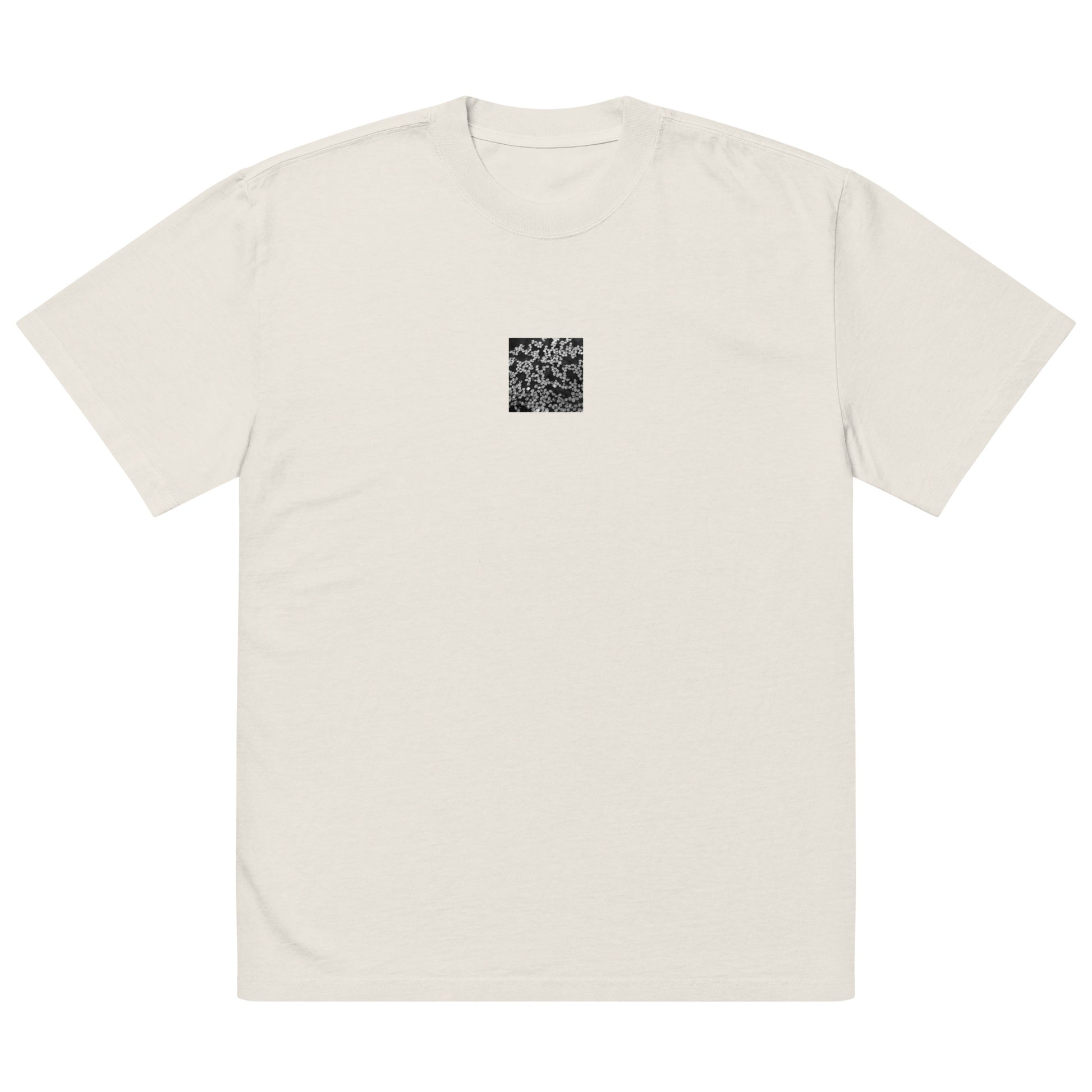 Cherry Blossom Petals in Puddle (B&W) - Oversized Faded T-Shirt, Faded Bone