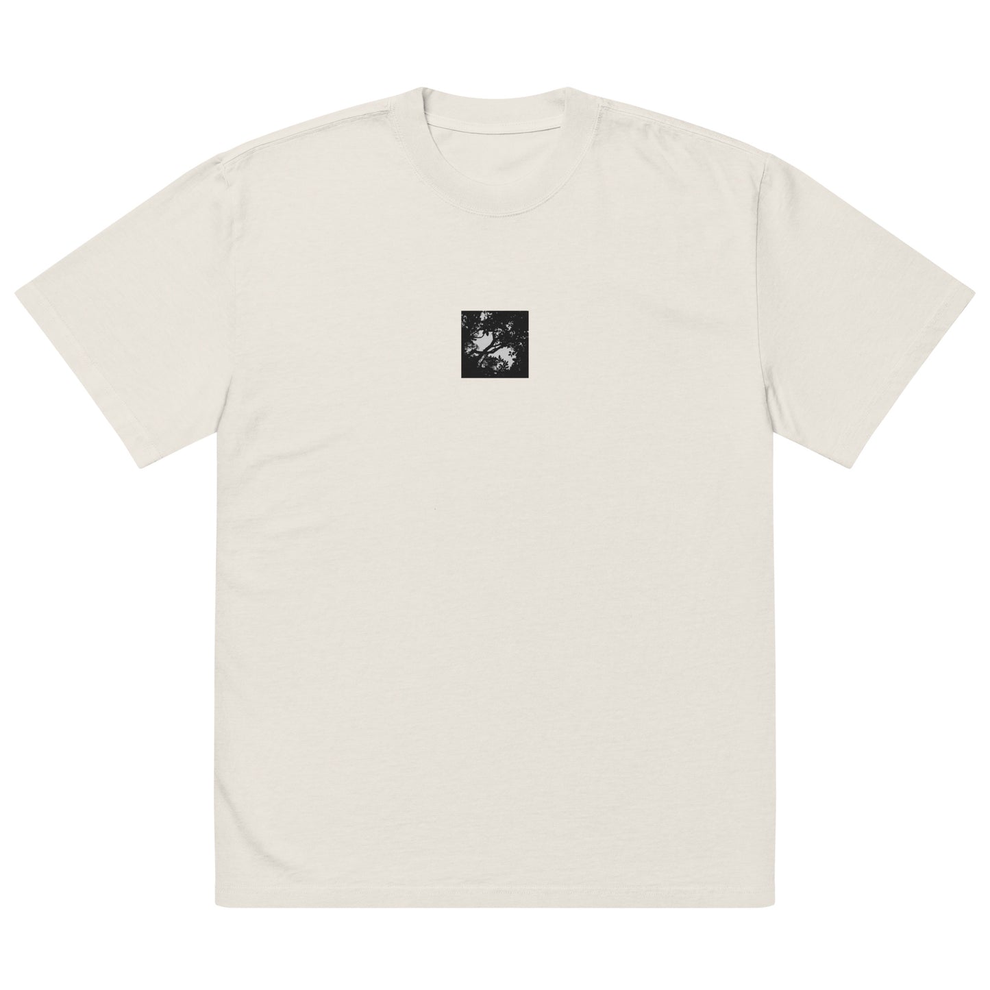 Minimalist mode style unisex premium faded bone oversized faded t-shirt with a 'Forest' black and white photo print / モードストリート系ユニセックス・プレミアム・オーバーサイズ・フェイデッドTシャツ（フェイデッドボーン）、フロントに「森」のモノクロ写真プリント（Tシャツ）