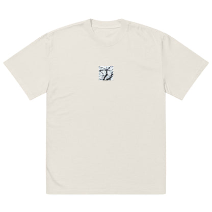 Minimalist mode style unisex faded bone oversized faded t-shirt with a 'Bare Tree' art print / モードストリート系ユニセックス・フェイデッドボーン・オーバーサイズ・フェイデッドTシャツ、フロントに「Bare Tree（枯れ木）」のアートプリント（Tシャツ）