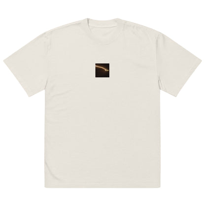 Minimalist streetwear style unisex oversized faded T-shirt in washed bone, featuring a 'Night Car Lights' photograph print. / Night Car Lights オーバーサイズ・フェードTシャツ（フェードボーン）：清潔感ある生成り色のヴィンテージ加工。都会的な夜景写真が際立つモードストリート系Tシャツ。