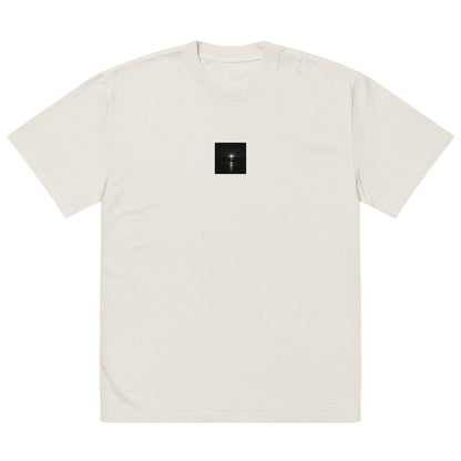 Minimalist streetwear style oversized faded T-shirt in faded bone, featuring the 'Ocean Sunbeams (B&W)' photograph. / 「Ocean Sunbeams (B&W)」オーバーサイズTシャツ（フェードボーン）：柔らかなオフホワイトにモノクロのコントラストが際立つ、清潔感のあるモードストリートTシャツ。