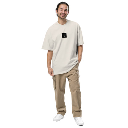 Minimalist streetwear style oversized faded T-shirt in faded bone, featuring the 'Ocean Sunbeams (B&W)' photograph. / 「Ocean Sunbeams (B&W)」オーバーサイズTシャツ（フェードボーン）：柔らかなオフホワイトにモノクロのコントラストが際立つ、清潔感のあるモードストリートTシャツ。