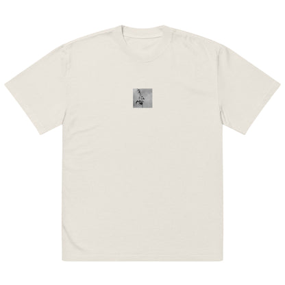 Minimalist streetwear style oversized faded T-shirt in bone featuring the 'Tree Branches (B&W)' photo art on the front. / モードストリート系オーバーサイズ・フェードTシャツ（ボーン）フロントに「木の枝（モノクロ）」のフォトアートを配したデザイン。
