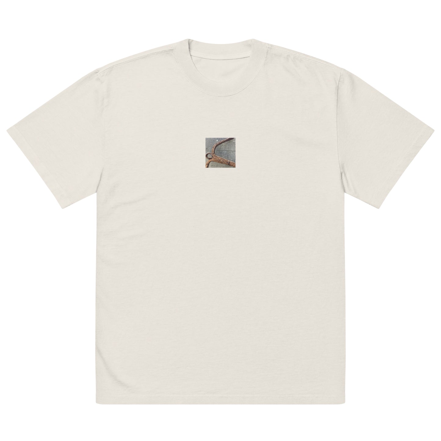 Minimalist streetwear style oversized faded T-shirt in bone featuring the 'Anchor' photo art on the front. / モードストリート系オーバーサイズ・フェードTシャツ（ボーン）フロントに「アンカー（錨）」のフォトアートを配したデザイン。