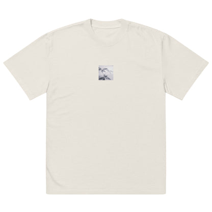 Minimalist streetwear style oversized faded T-shirt in bone featuring the 'Botanical (B&W)' photo art on the front. / モードストリート系オーバーサイズ・フェードTシャツ（ボーン）フロントに「ボタニカル (モノクロ)」のフォトアートを配したデザイン。