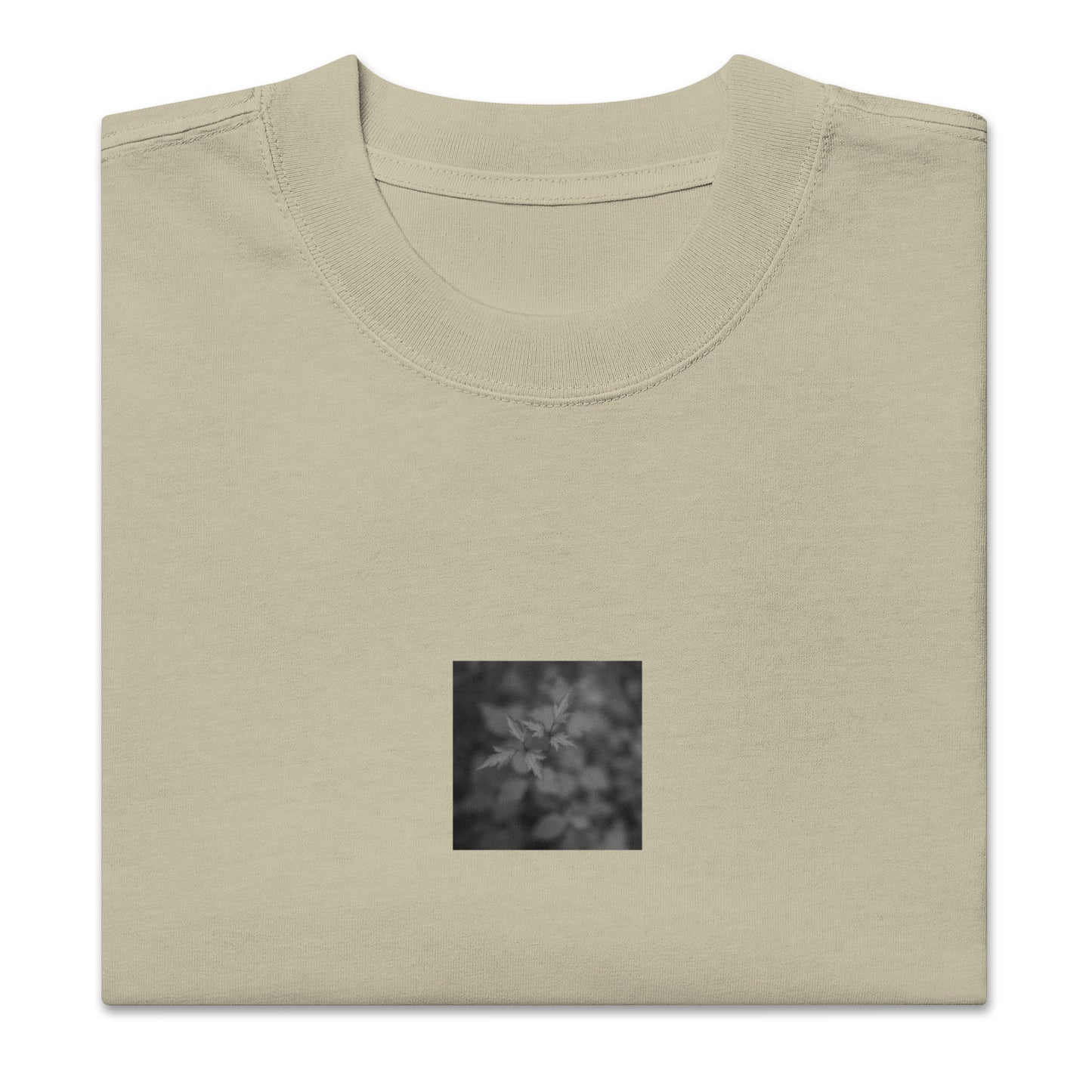 Oversized Faded T-Shirt in Faded Eucalyptus – Botanical Plant B&W Art, Relaxed Fit
