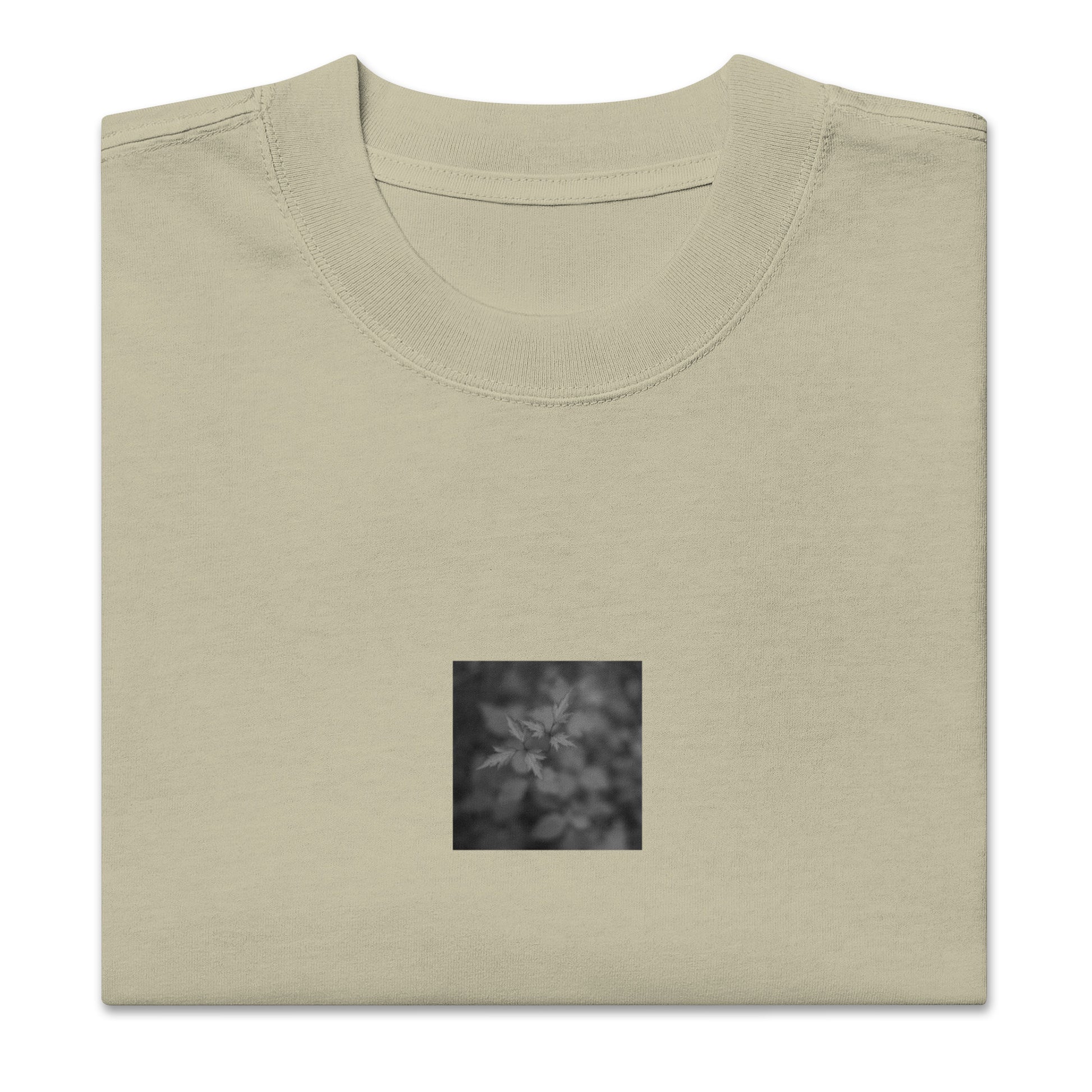 Oversized Faded T-Shirt in Faded Eucalyptus – Botanical Plant B&W Art, Relaxed Fit

