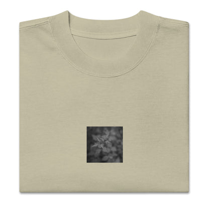 Oversized Faded T-Shirt in Faded Eucalyptus – Botanical Plant B&W Art, Relaxed Fit
