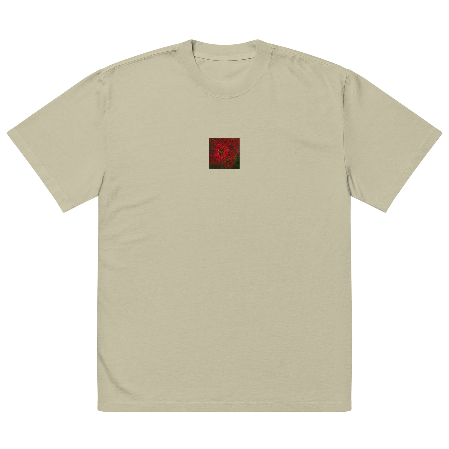 Red Spider Lily Botanical Art – Oversized Faded T-Shirt, Faded Eucalyptus, Front View