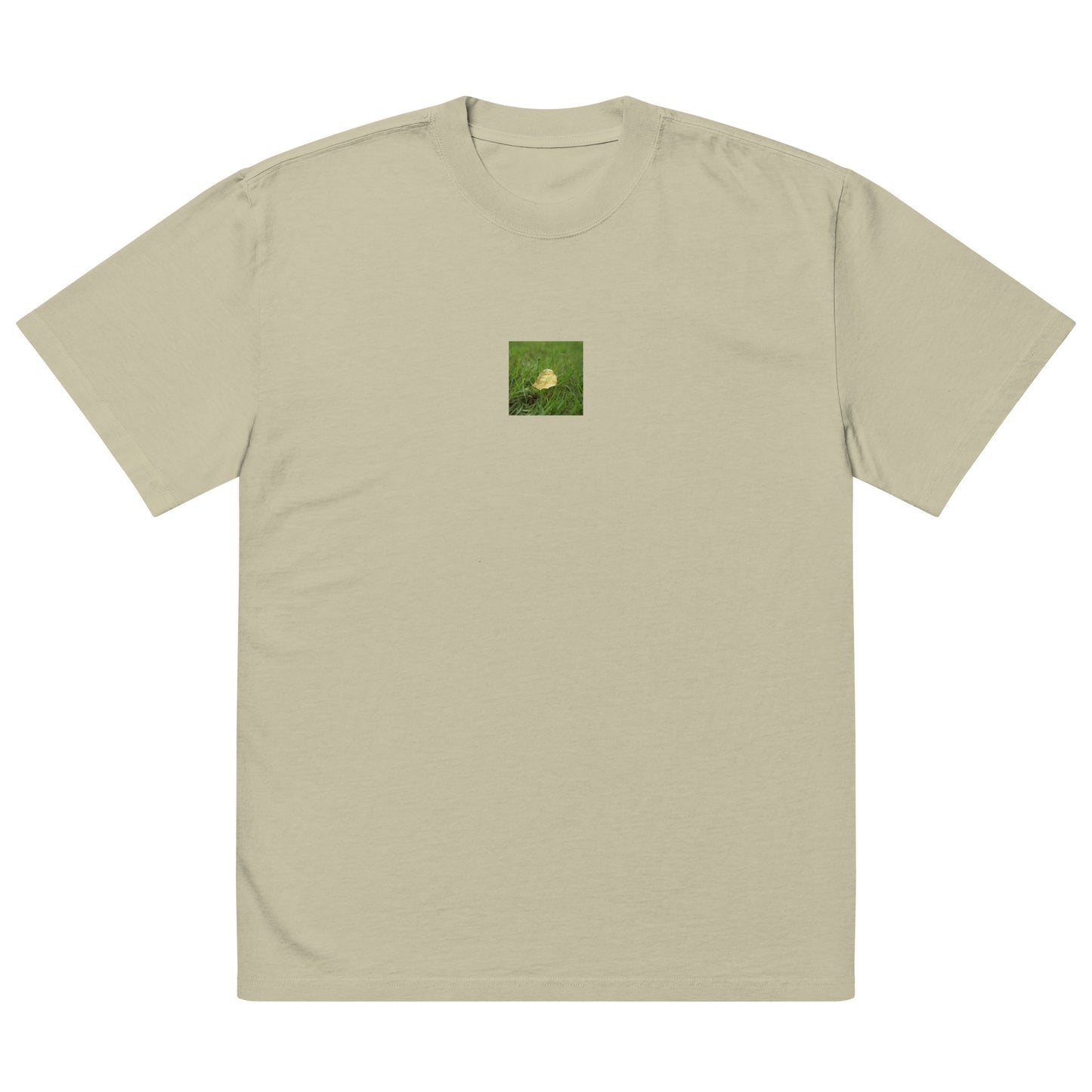 Yellow Fallen Leaf Botanical Art – Oversized Faded T-Shirt, Faded Eucalyptus, Front View