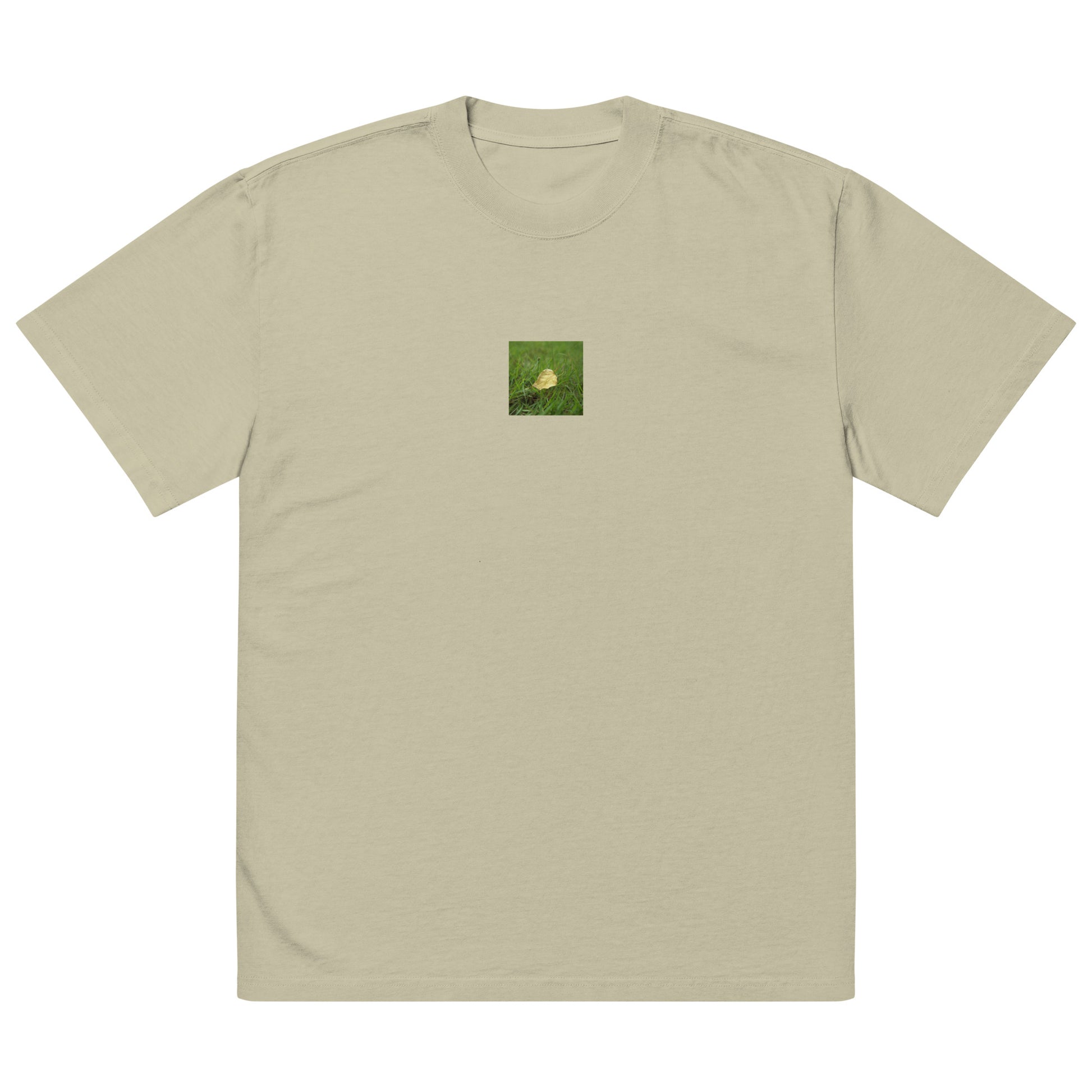 Yellow Fallen Leaf Botanical Art – Oversized Faded T-Shirt, Faded Eucalyptus, Front View