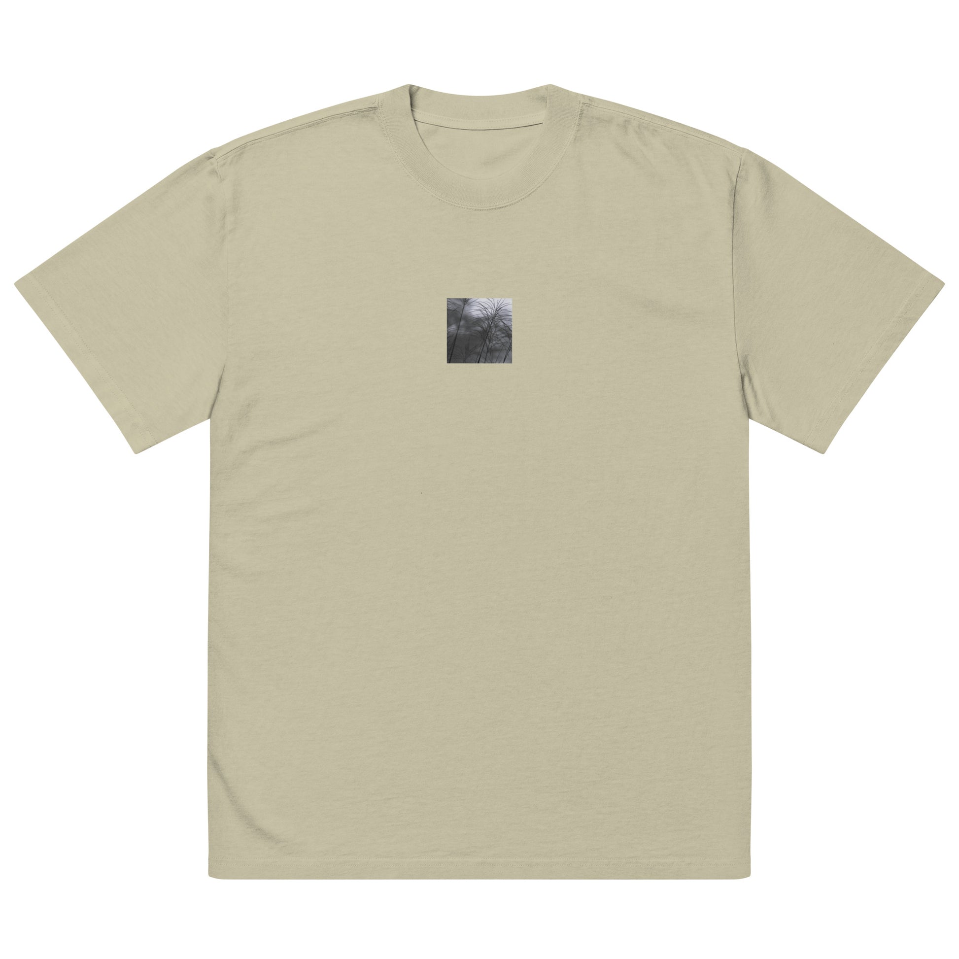 Silver Grass Cluster Botanical B&W Art – Oversized Faded T-Shirt, Faded Eucalyptus, Front View