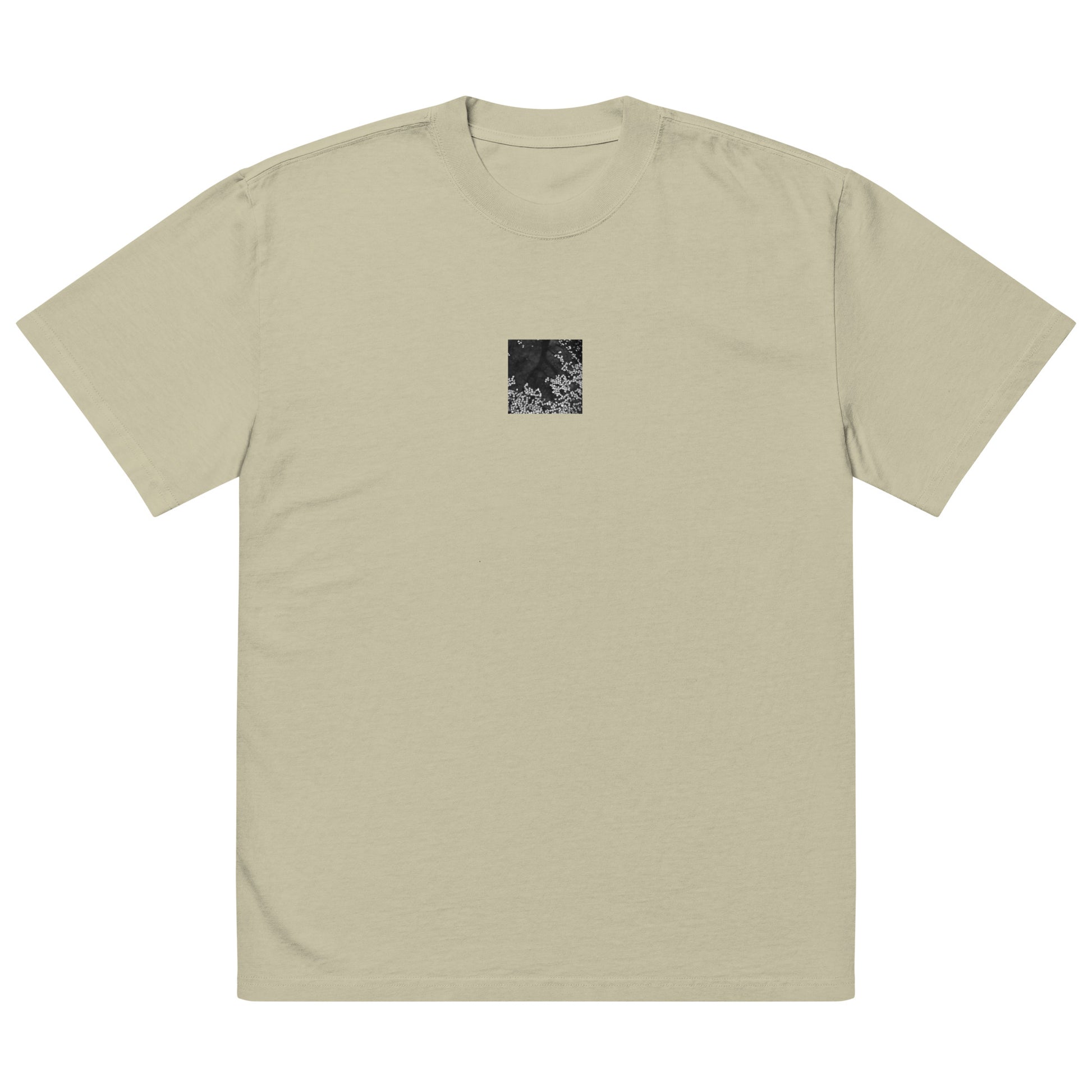 Cherry Blossom Petals on Water Surface (B&W) - Oversized Faded T-Shirt, Faded Eucalyptus, Front View