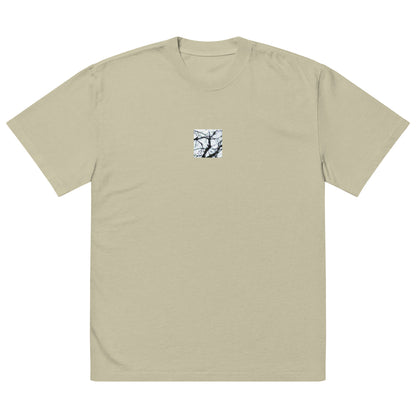 Minimalist mode style unisex faded eucalyptus oversized faded t-shirt with a 'Bare Tree' art print / モードストリート系ユニセックス・フェイデッドユーカリ・オーバーサイズ・フェイデッドTシャツ、フロントに「Bare Tree（枯れ木）」のアートプリント（Tシャツ）