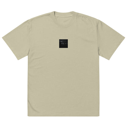 Minimalist streetwear style unisex oversized faded T-shirt in washed eucalyptus, featuring a 'Night Light (B&W)' photograph print. / Night Light (B&W) オーバーサイズ・フェードTシャツ（フェードユーカリプタス）：洗練された色味のウォッシュ加工済み。ミニマリストのためのモダンなモードストリート系Tシャツ。