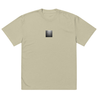 Minimalist streetwear style unisex oversized faded t-shirt in faded eucalyptus with 'Beach Footprints (B&W)' photo art. / フロントに「砂浜の足跡（モノクロ）」のフォトアートを配した、モードストリート系オーバーサイズTシャツ（フェイデッド・ユーカリ）。