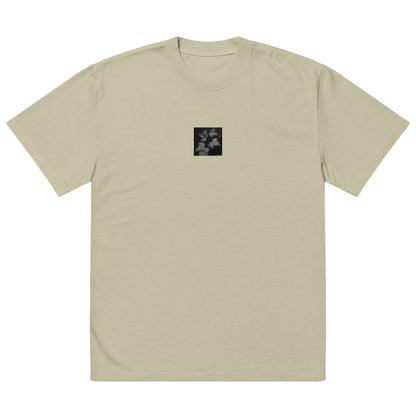 Minimalist streetwear style oversized faded T-shirt in eucalyptus featuring the 'ivy (B&W)' photo art on the front. / モードストリート系オーバーサイズ・フェードTシャツ（ユーカリ）フロントに「アイビー（モノクロ）」のフォトアートを配したデザイン。
