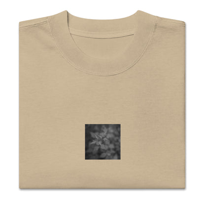 Oversized Faded T-Shirt in Faded Khaki – Botanical Plant B&W Art, Relaxed Fit
