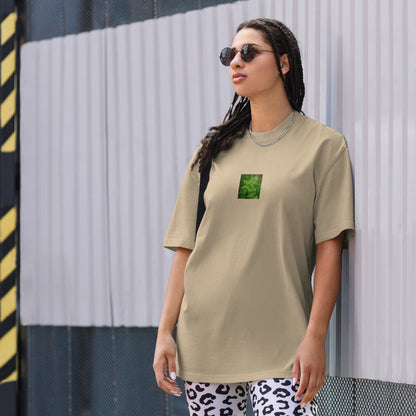 Botanical Plant Art – Oversized Faded T-Shirt, Faded Khaki, Front View

