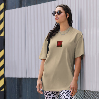 Red Spider Lily Botanical Art – Oversized Faded T-Shirt, Faded Khaki, Front View