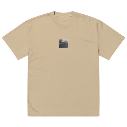 Silver Grass Cluster Botanical B&W Art – Oversized Faded T-Shirt, Faded Khaki, Front View