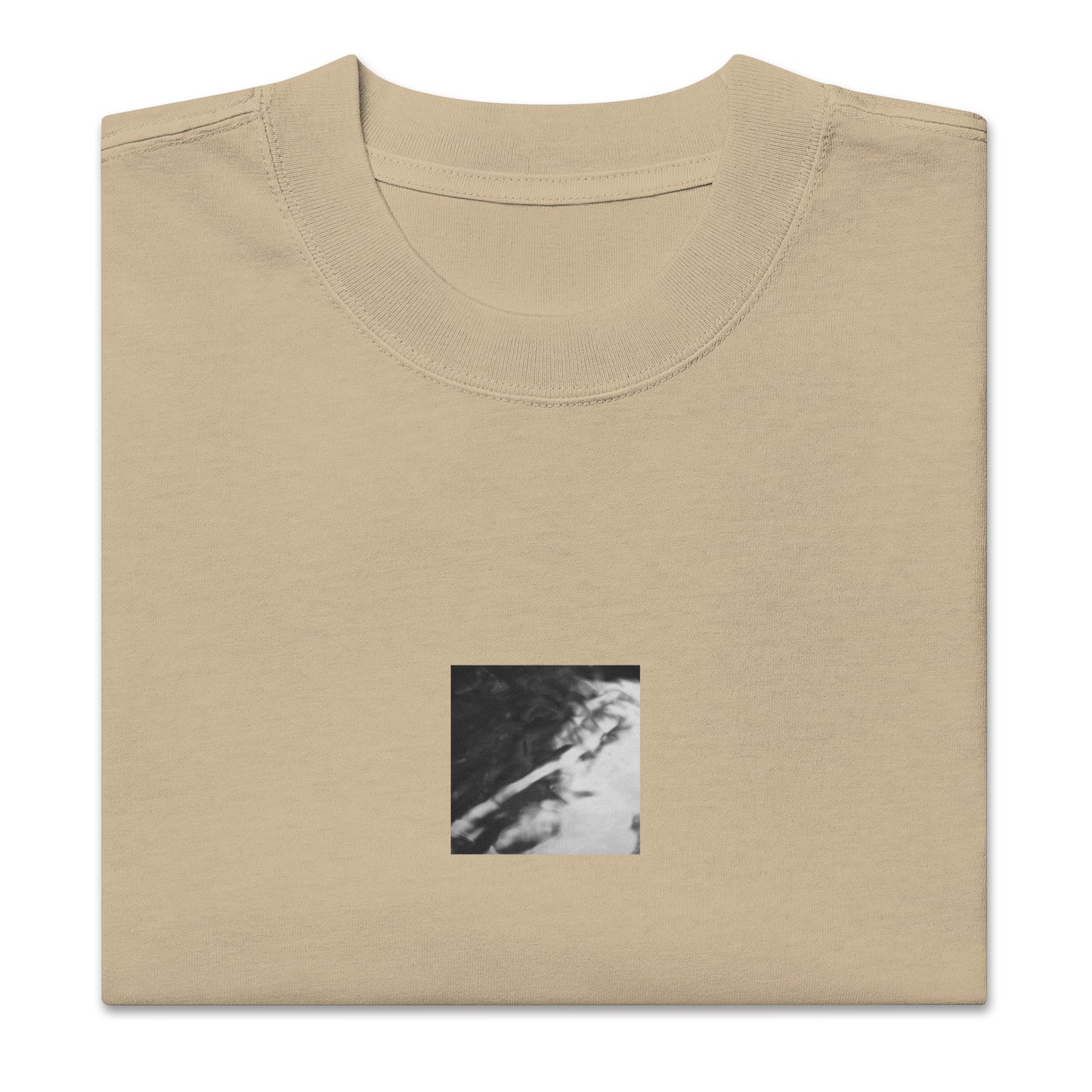 River Surface Botanical B&W Art – Oversized Faded T-Shirt, Faded Khaki, Front View