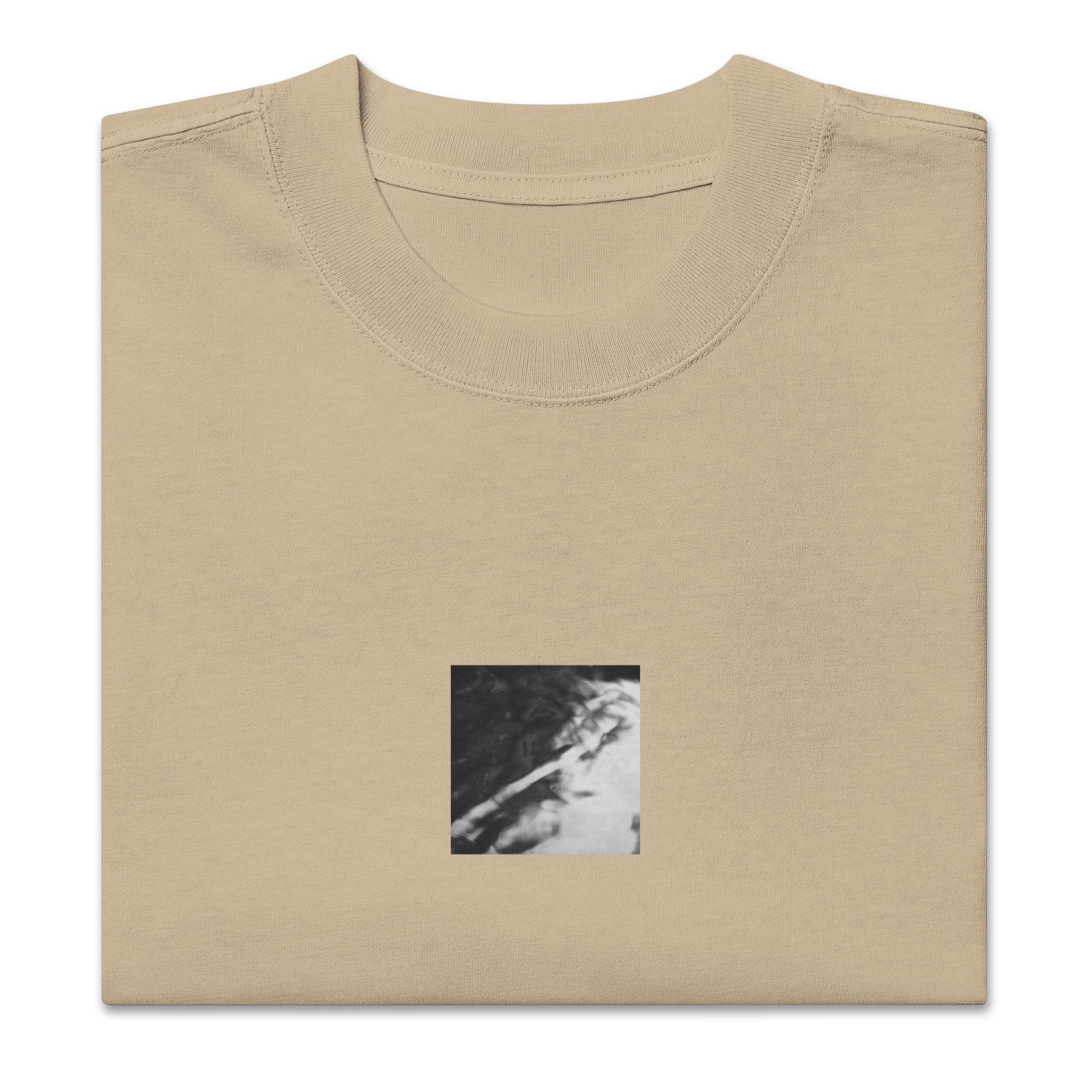 River Surface Botanical B&W Art – Oversized Faded T-Shirt, Faded Khaki, Front View