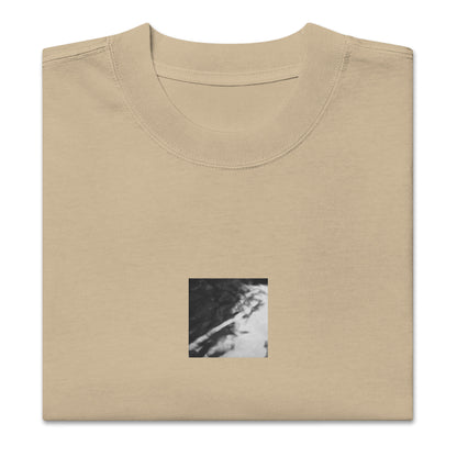 River Surface Botanical B&W Art – Oversized Faded T-Shirt, Faded Khaki, Front View