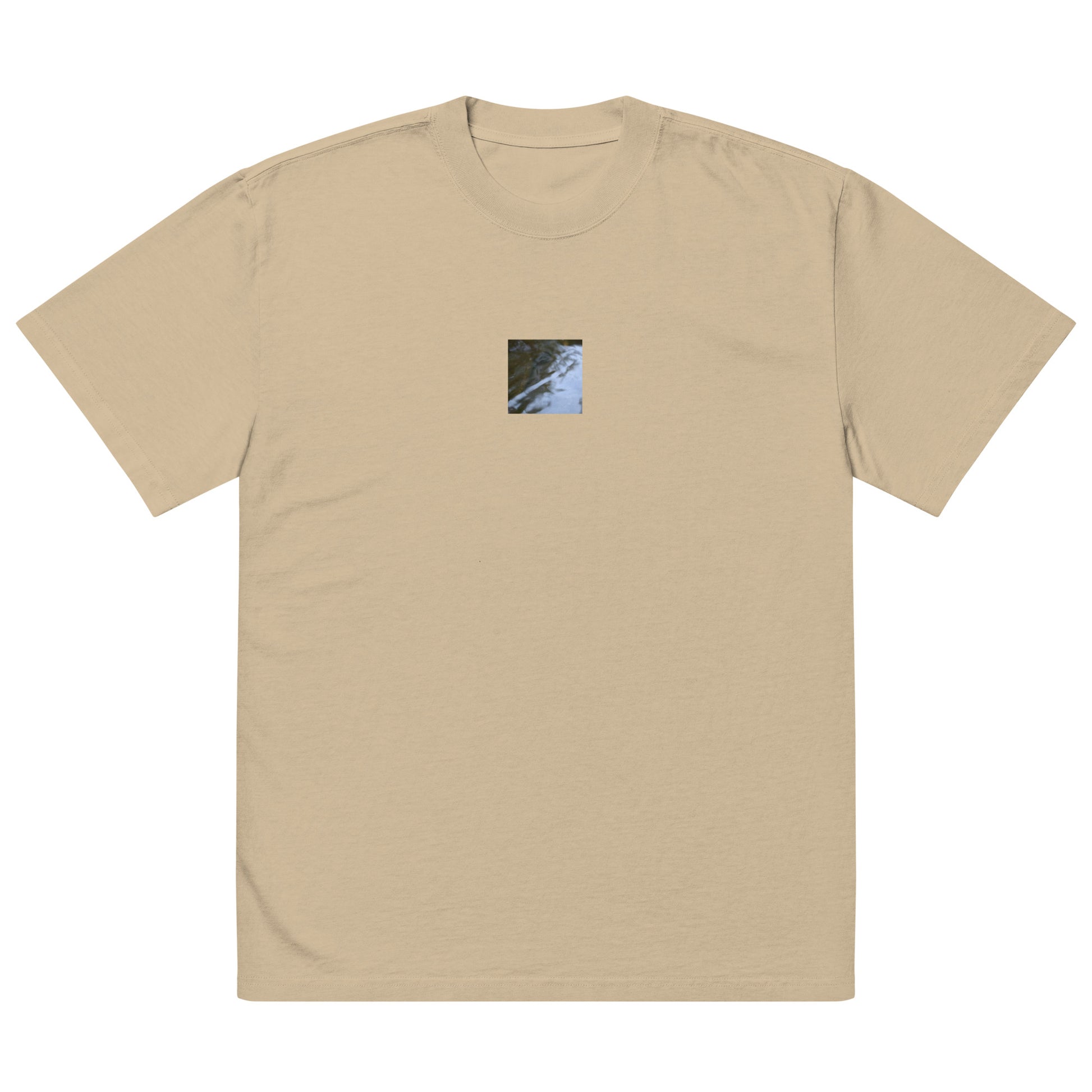River Surface Botanical Art – Oversized Faded T-Shirt, Faded Khaki, Front View