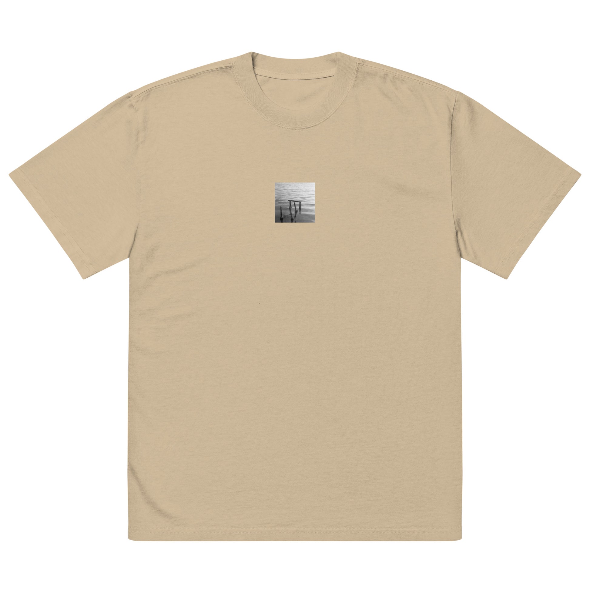 Decayed Pier (B&W) - Oversized Faded T-Shirt, Faded Khaki, Front View