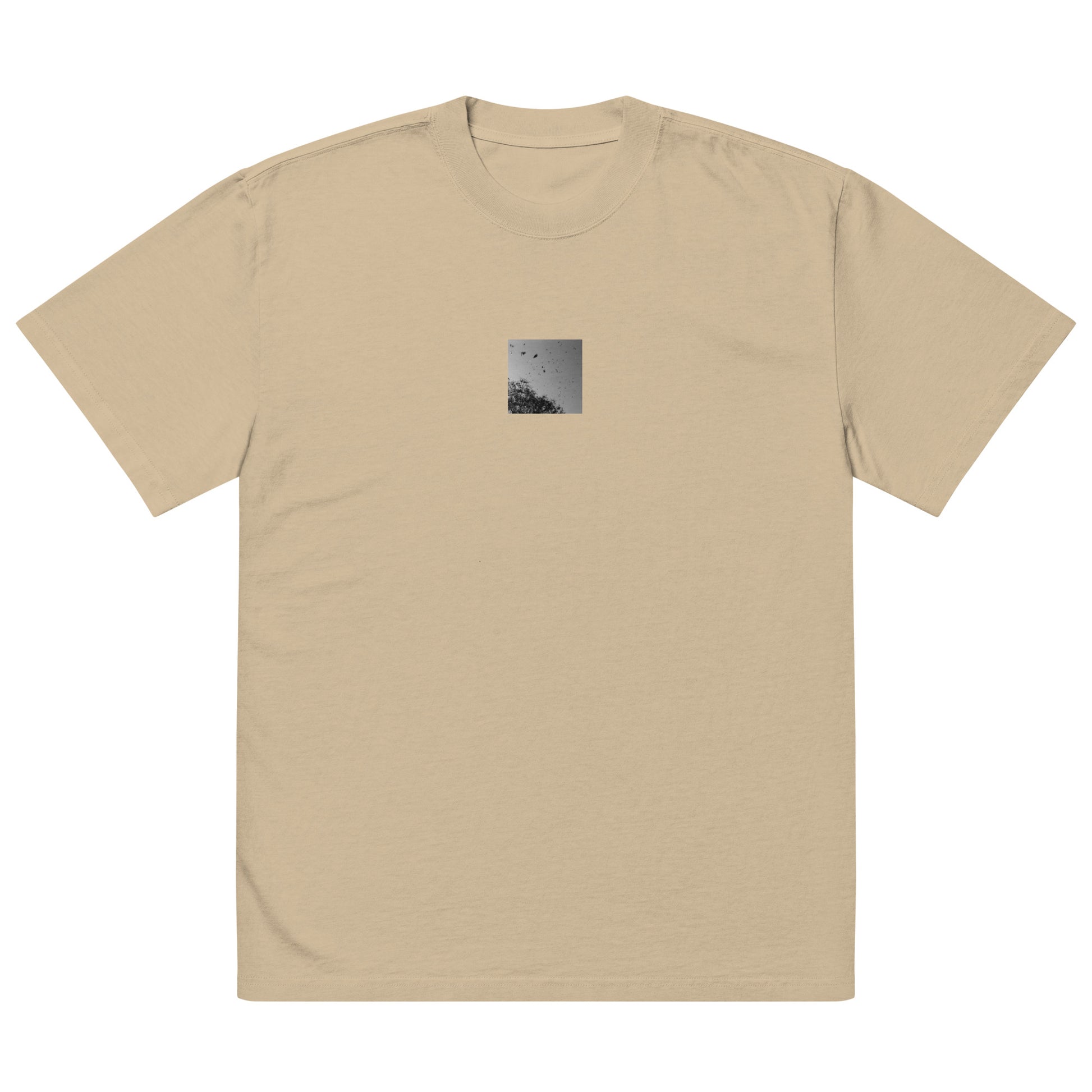 Leaves Dancing in Wind (B&W) - Oversized Faded T-Shirt Faded Khaki