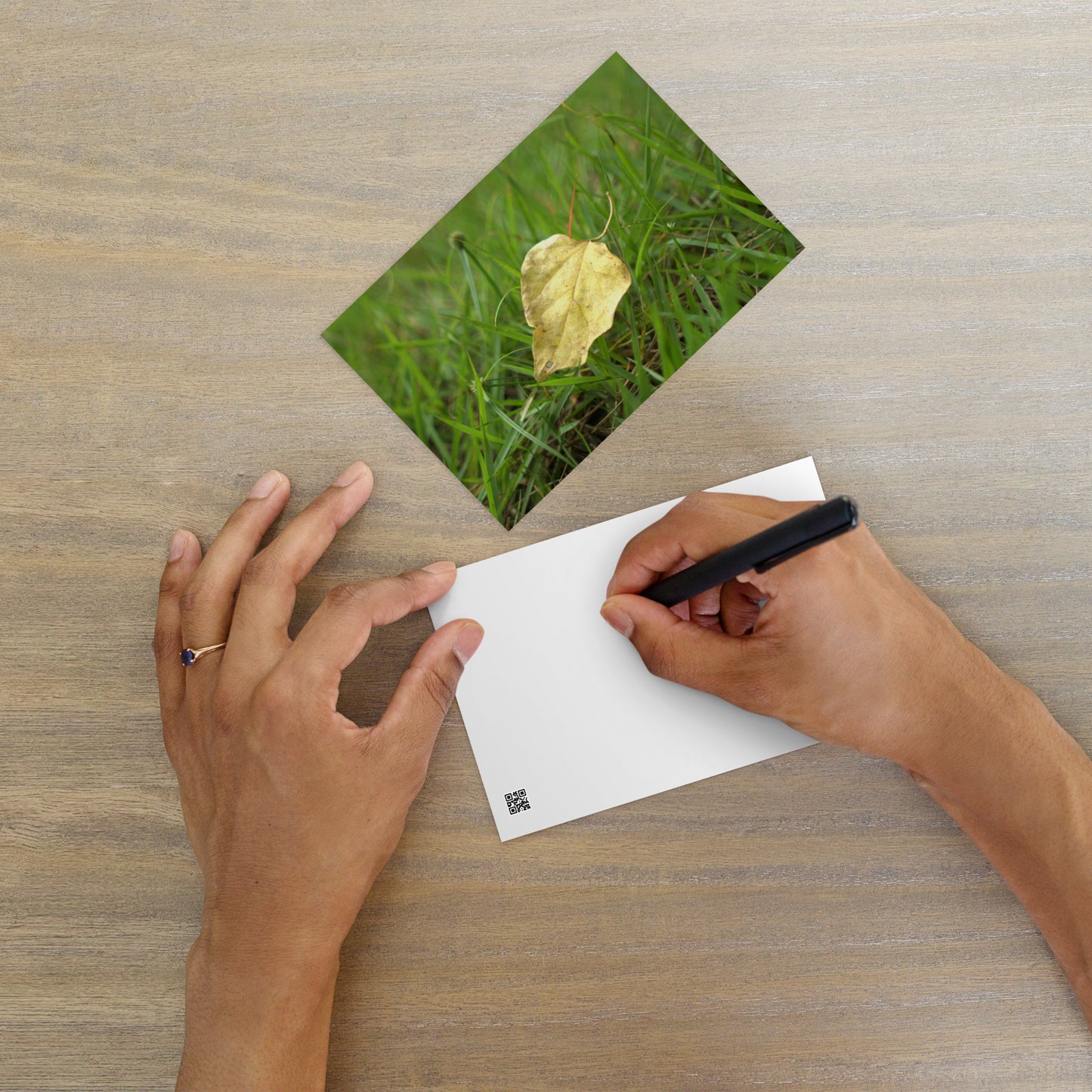 Yellow Fallen Leaf Botanical Art – Premium Matte Postcard 4x6, Lifestyle View