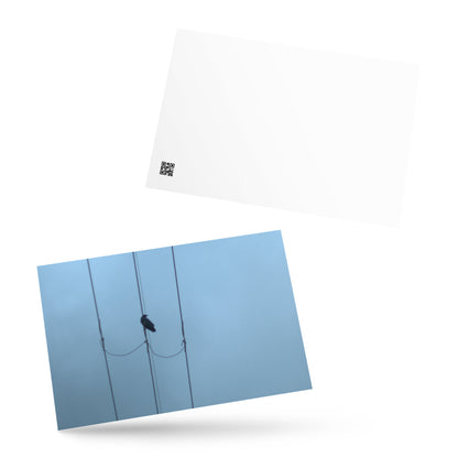 Crow and Power Lines Art – Premium Matte Postcard, Hand-held View