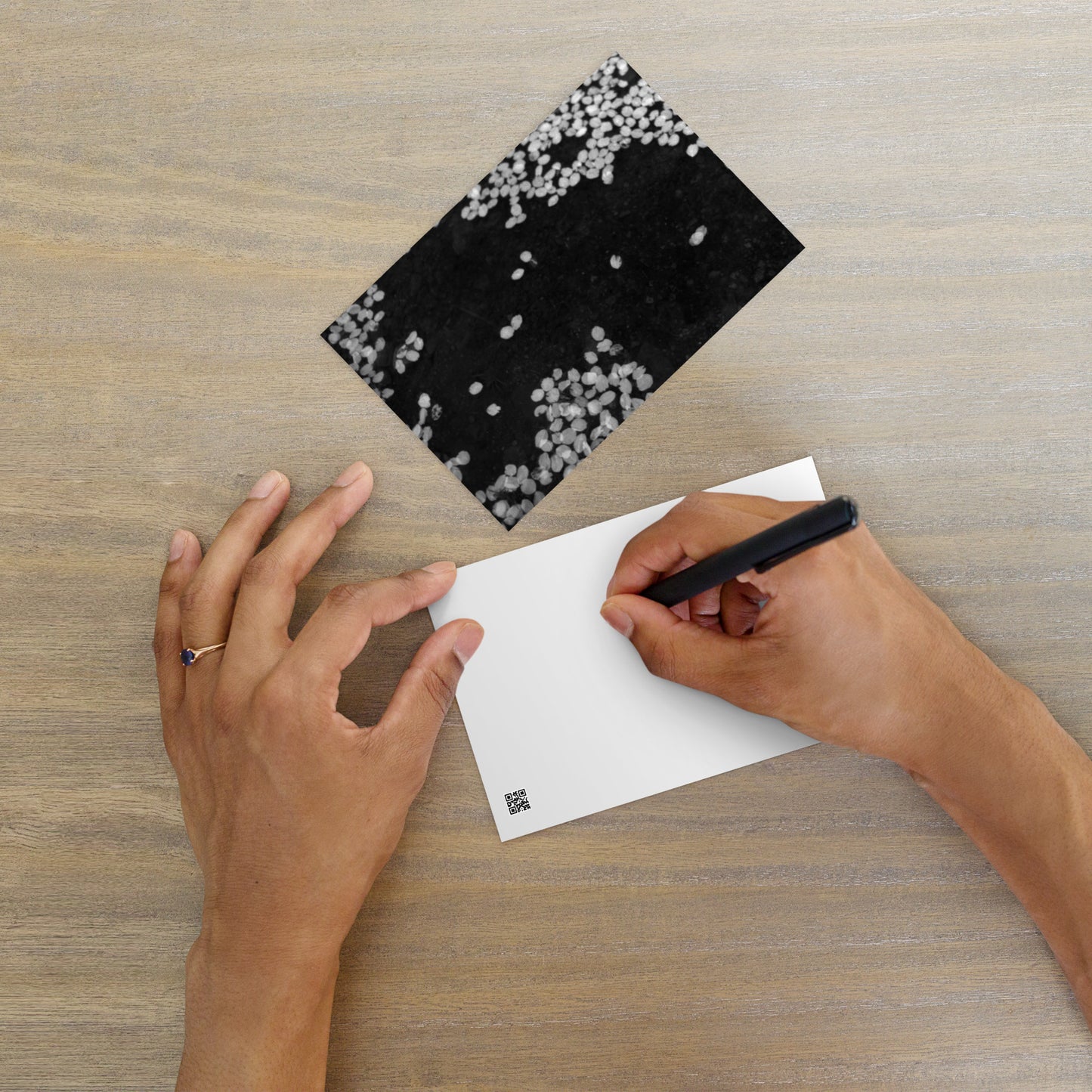 Cherry Blossoms (B&W) Art – Premium Matte Postcard, Front View