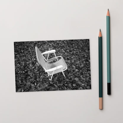 Fallen Leaves and Chair (B&W) Art – Premium Matte Postcard, Front View