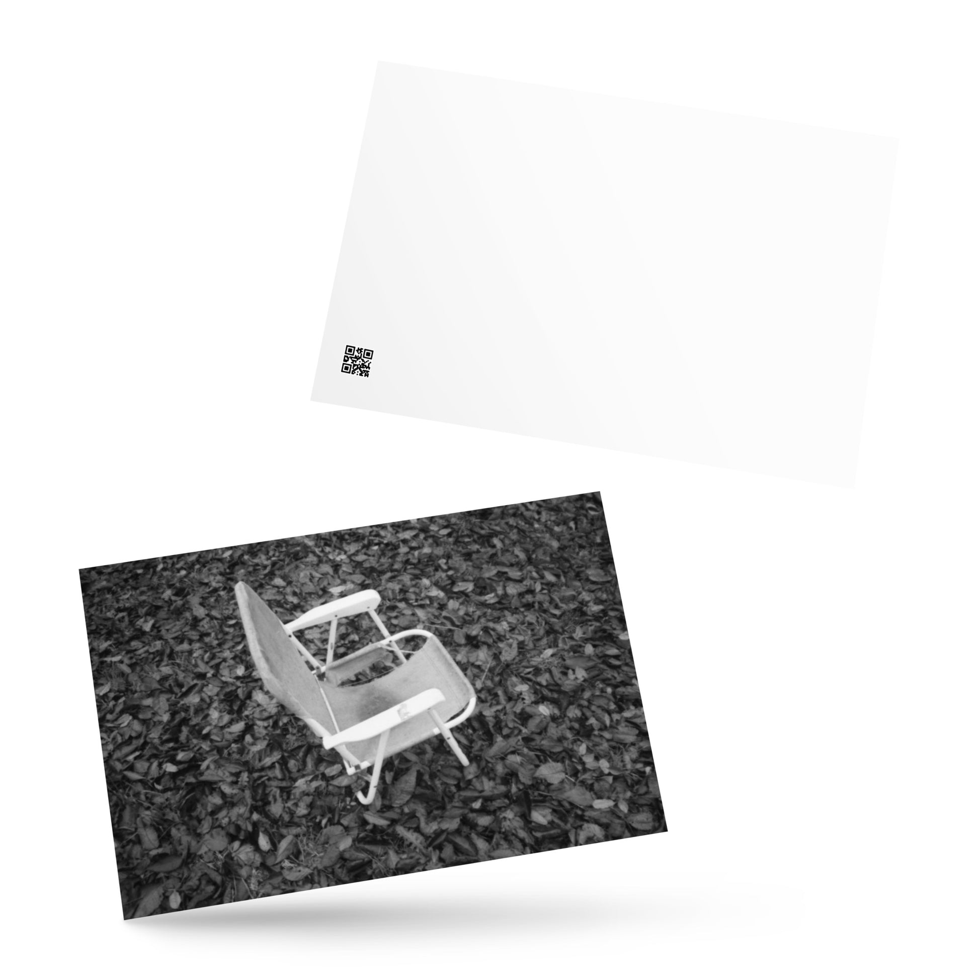 Fallen Leaves and Chair (B&W) Art – Premium Matte Postcard, Front View