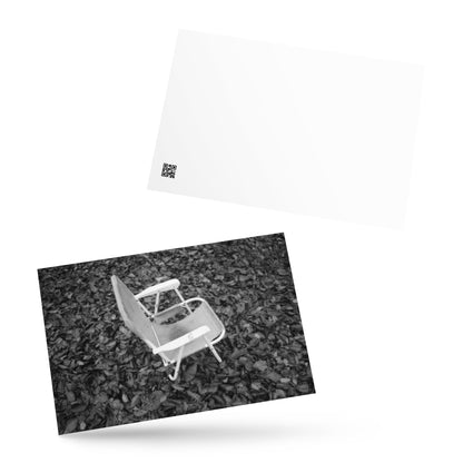 Fallen Leaves and Chair (B&W) Art – Premium Matte Postcard, Front View