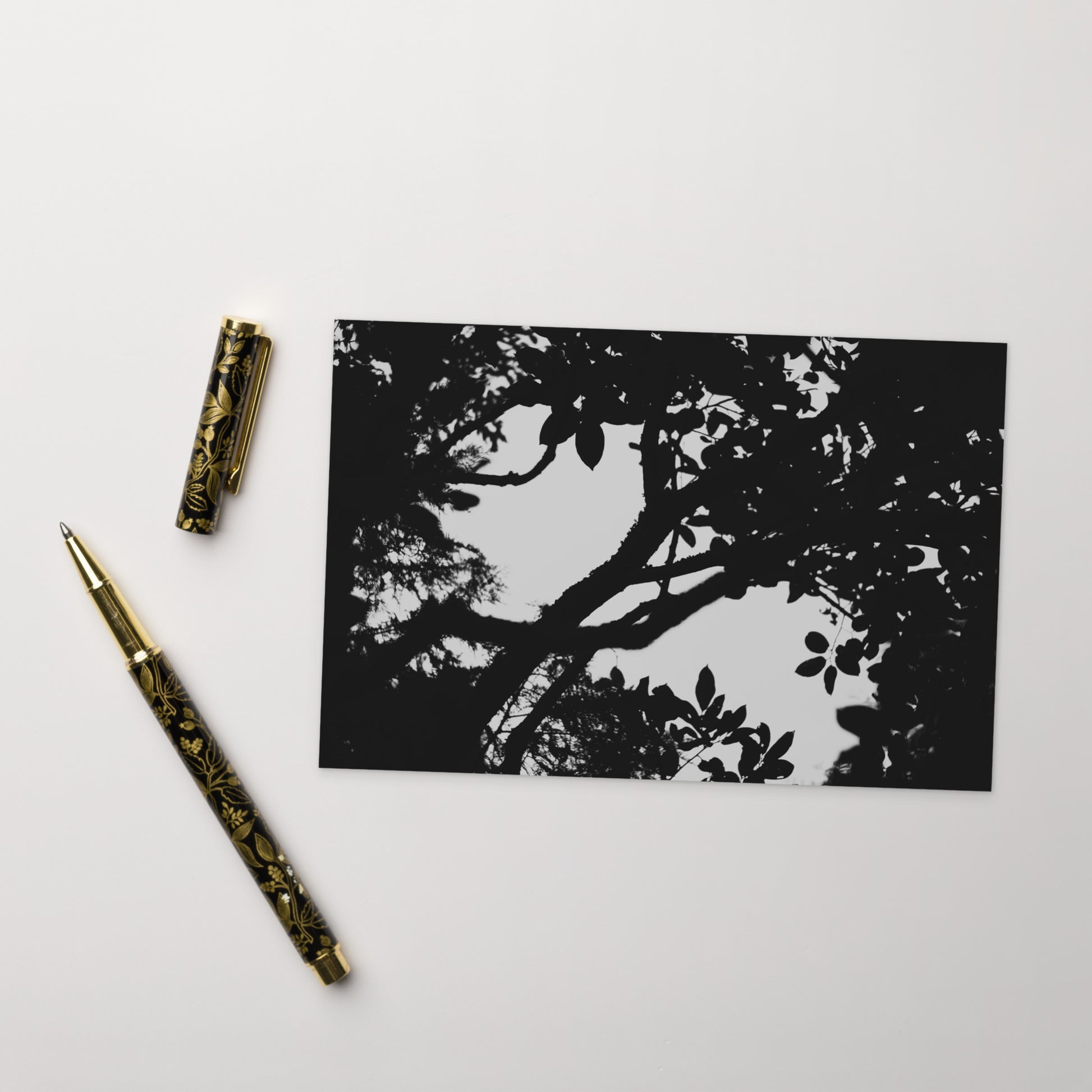 Minimalist mode style postcard featuring a 'Forest' black and white photo print / モードストリート系デザインのポストカード、「Forest（森）」のモノクロ写真プリント（ポストカード）