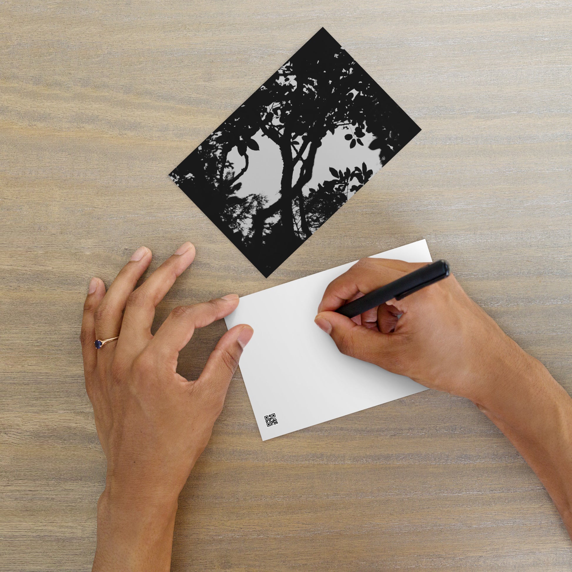 Minimalist mode style postcard featuring a 'Forest' black and white photo print / モードストリート系デザインのポストカード、「Forest（森）」のモノクロ写真プリント（ポストカード）