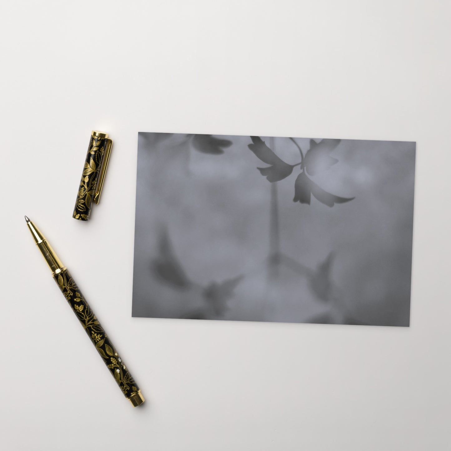 Minimalist mode style postcard featuring a 'Water Surface & Leaves' black and white photo print / モードストリート系デザインのポストカード、「Water Surface & Leaves（水面と葉）」のモノクロ写真プリント（ポストカード）