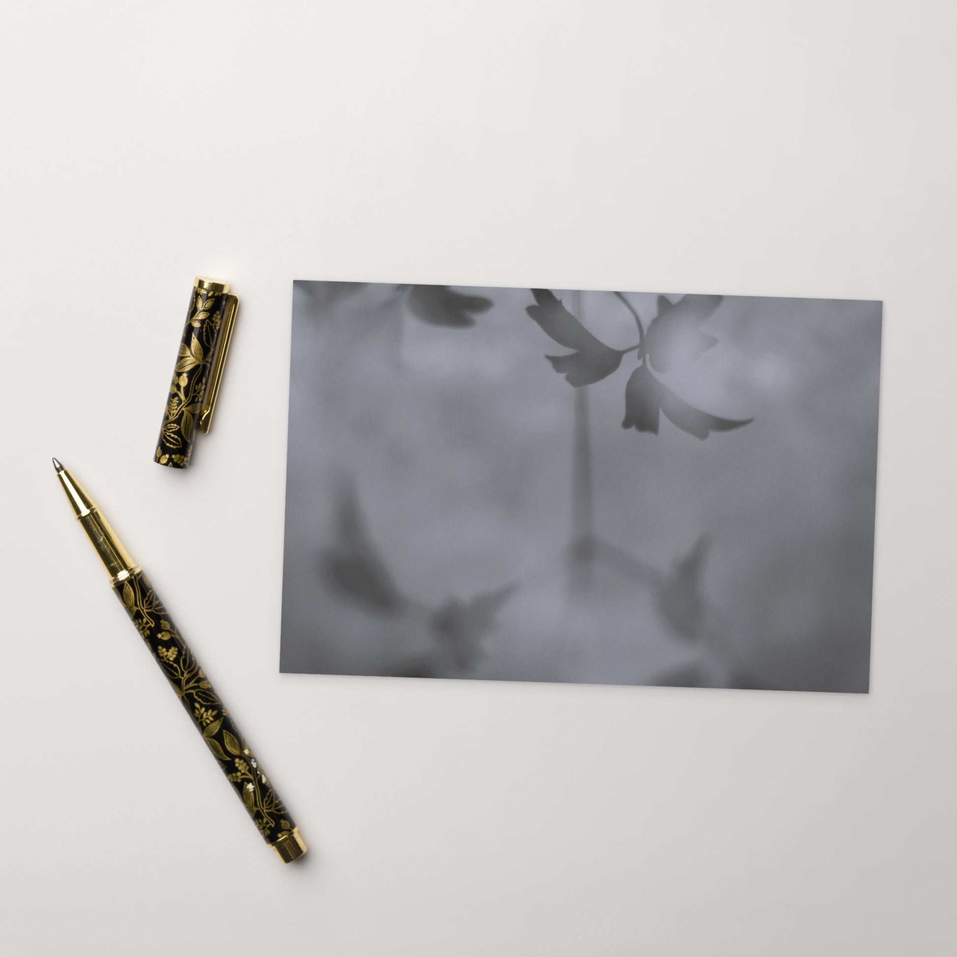 Minimalist mode style postcard featuring a 'Water Surface & Leaves' black and white photo print / モードストリート系デザインのポストカード、「Water Surface & Leaves（水面と葉）」のモノクロ写真プリント（ポストカード）