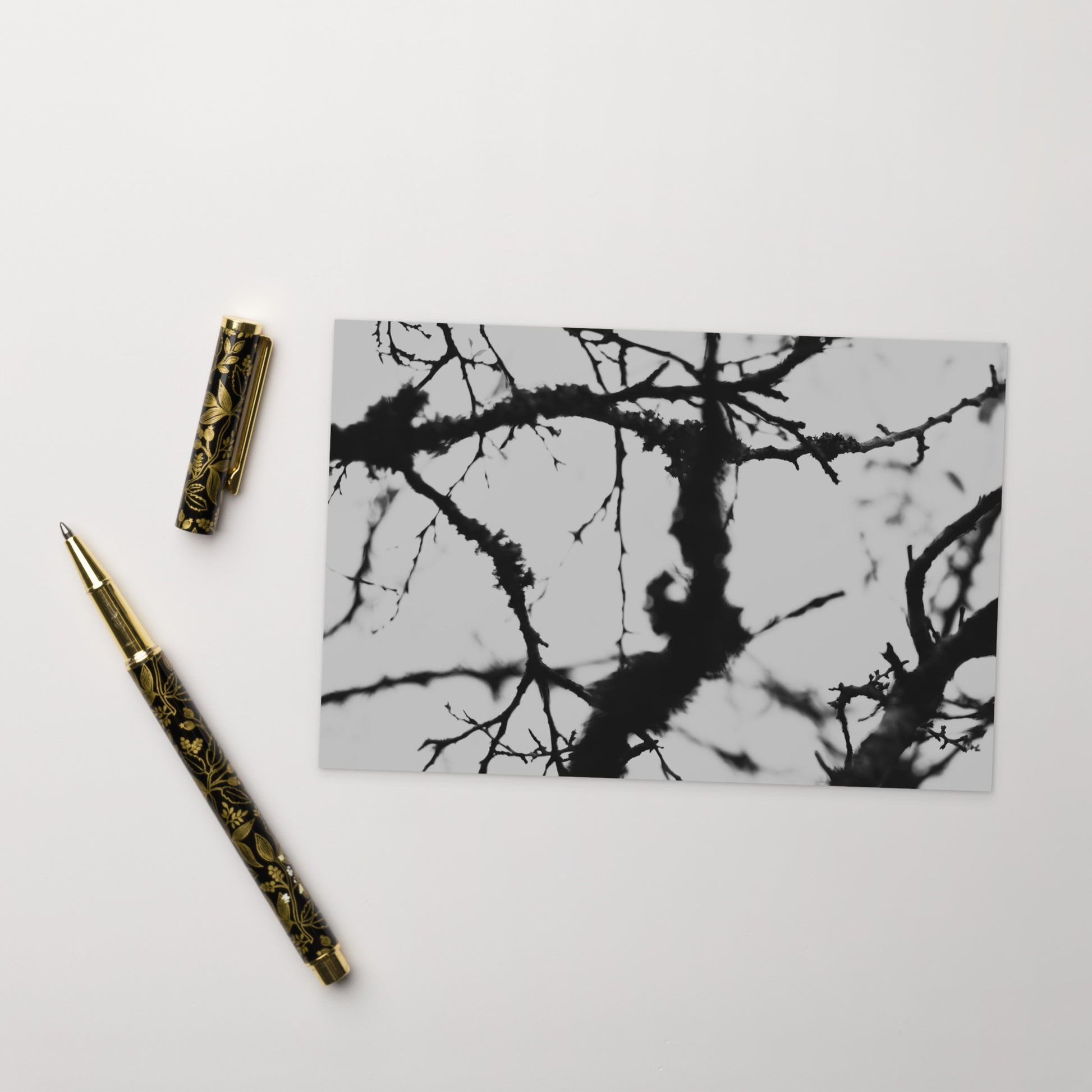 Minimalist mode style postcard featuring a 'Bare Tree' black and white photo print / モードストリート系デザインのポストカード、「Bare Tree（枯れ木）」のモノクロ写真プリント（ポストカード）