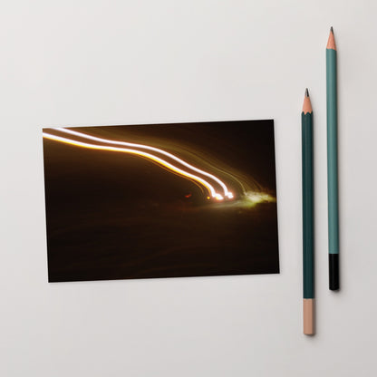Minimalist streetwear style postcard featuring an artistic 'Night Car Lights' photograph. Printed on thick, durable matte cardstock. / Night Car Lights ポストカード：都会の夜の光の軌跡を捉えたアート写真。モードストリート系ミニマリストのための洗練されたデザイン。