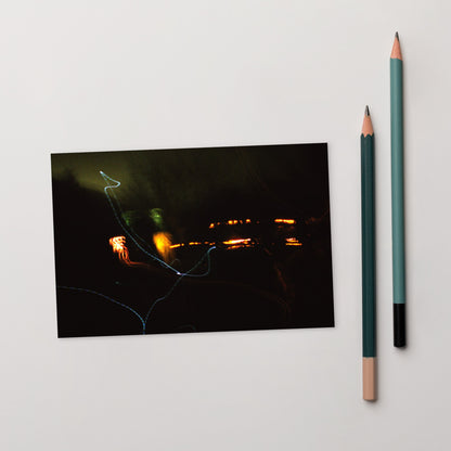 Minimalist streetwear style postcard featuring an artistic 'Night Light' photograph. Printed on thick, durable matte cardstock. / Night Light ポストカード：夜の光の幻想的な風景を捉えたアート写真。モードストリート系ミニマリストのための洗練されたポストカード。