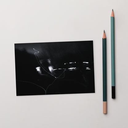Minimalist streetwear style postcard featuring an artistic 'Night Light (B&W)' photograph. Printed on thick, durable matte cardstock. / Night Light (B&W) ポストカード：夜の光の幻想的な風景をモノクロで捉えたアート写真。モードストリート系ミニマリストのための洗練されたデザイン。