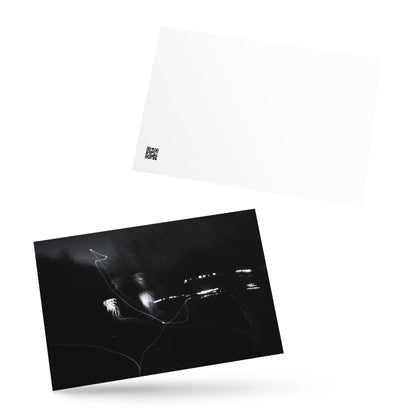 Minimalist streetwear style postcard featuring an artistic 'Night Light (B&W)' photograph. Printed on thick, durable matte cardstock. / Night Light (B&W) ポストカード：夜の光の幻想的な風景をモノクロで捉えたアート写真。モードストリート系ミニマリストのための洗練されたデザイン。