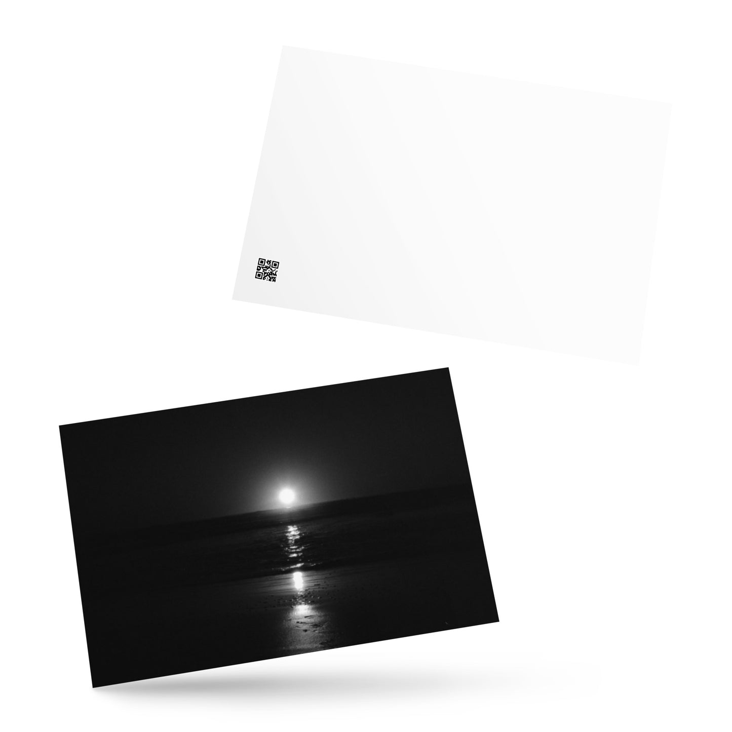 Minimalist postcard featuring the 'Ocean Sunbeams (B&W)' photograph, perfect as a greeting card or miniature art print. / 「Ocean Sunbeams (B&W)」ポストカード：海面に反射する光をモノクロで捉えた、洗練されたミニマルなデザインのアートポストカード。