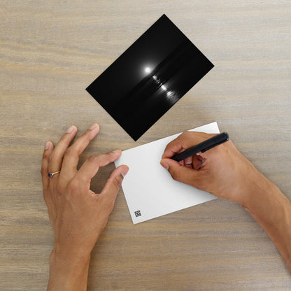 Minimalist postcard featuring the 'Ocean Sunbeams (B&W)' photograph, perfect as a greeting card or miniature art print. / 「Ocean Sunbeams (B&W)」ポストカード：海面に反射する光をモノクロで捉えた、洗練されたミニマルなデザインのアートポストカード。