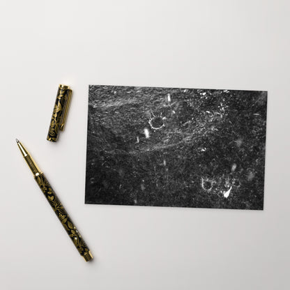 Minimalist streetwear style postcard featuring the 'Rain (B&W)' photo art. / モードストリート系ポストカード：「雨（モノクロ）」のフォトアートを配したデザイン。
