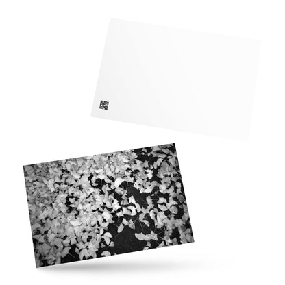 Minimalist art postcard featuring the 'Ginkgo Biloba (B&W)' photo art. / ポストカード：「イチョウ (モノクロ)」のフォトアートを配したミニマリストデザイン。
